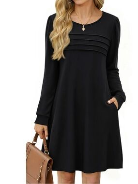Fantaslook Women’s Pleated Long Sleeve Casual Dress with Pockets size Medium